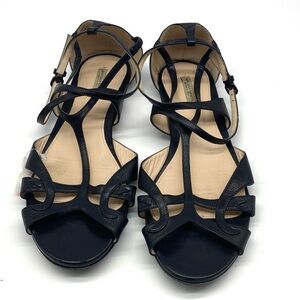 Bottega Veneta Black Leather T strap Flat Gladiator Fashion Sandals Ladies 38.5